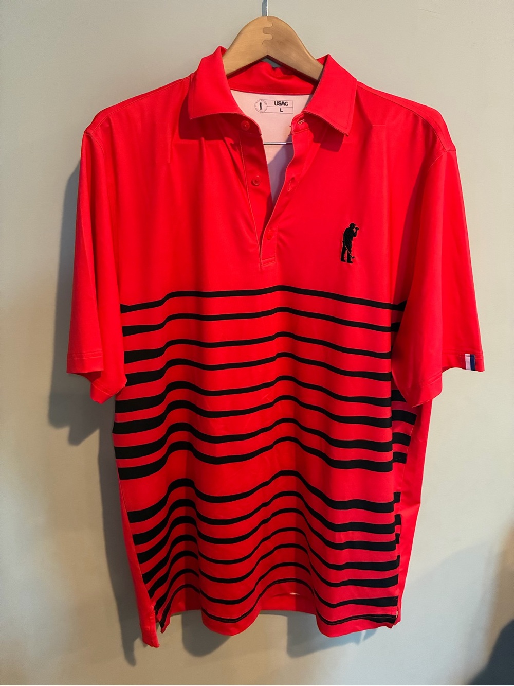 Men's U Suck at Golf Red Striped Polo - USAG